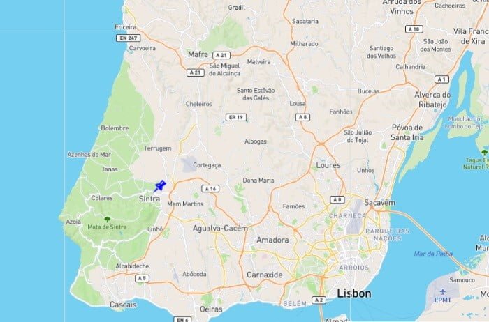 Mapa de Sintra, Portugal.