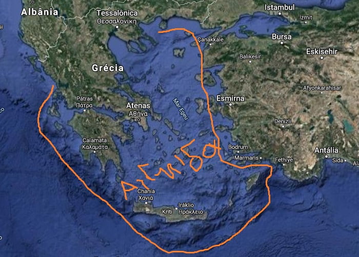Criação das ilhas gregas das Cyclades.