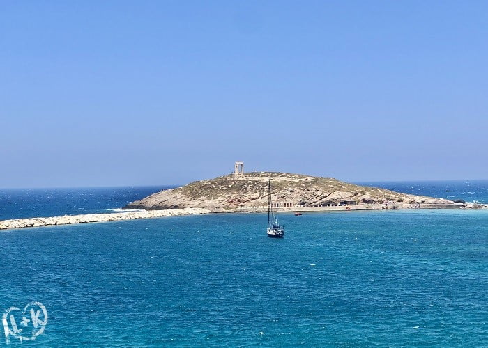 Foto panorâmica de Portara do navio a Naxos.