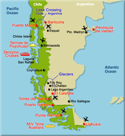 Patagônia de carro: mapa da Patagônia.