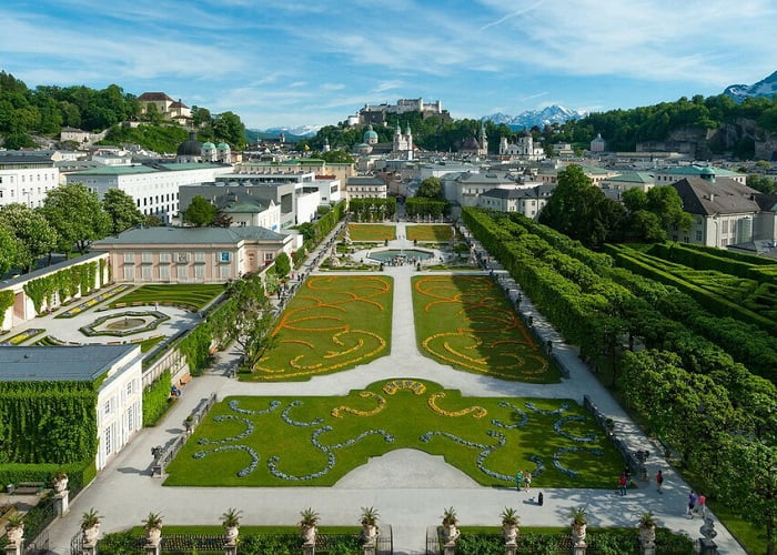 Salzburgo Áustria: Palácio e Jardins Mirabell.