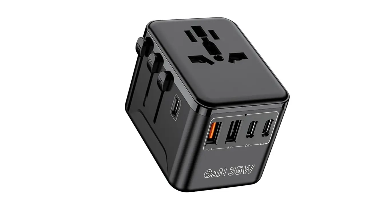 Carregador de Viagem Universal com 3 USB-C + 2 USB-A, 35W – Compatível com 180+ Países