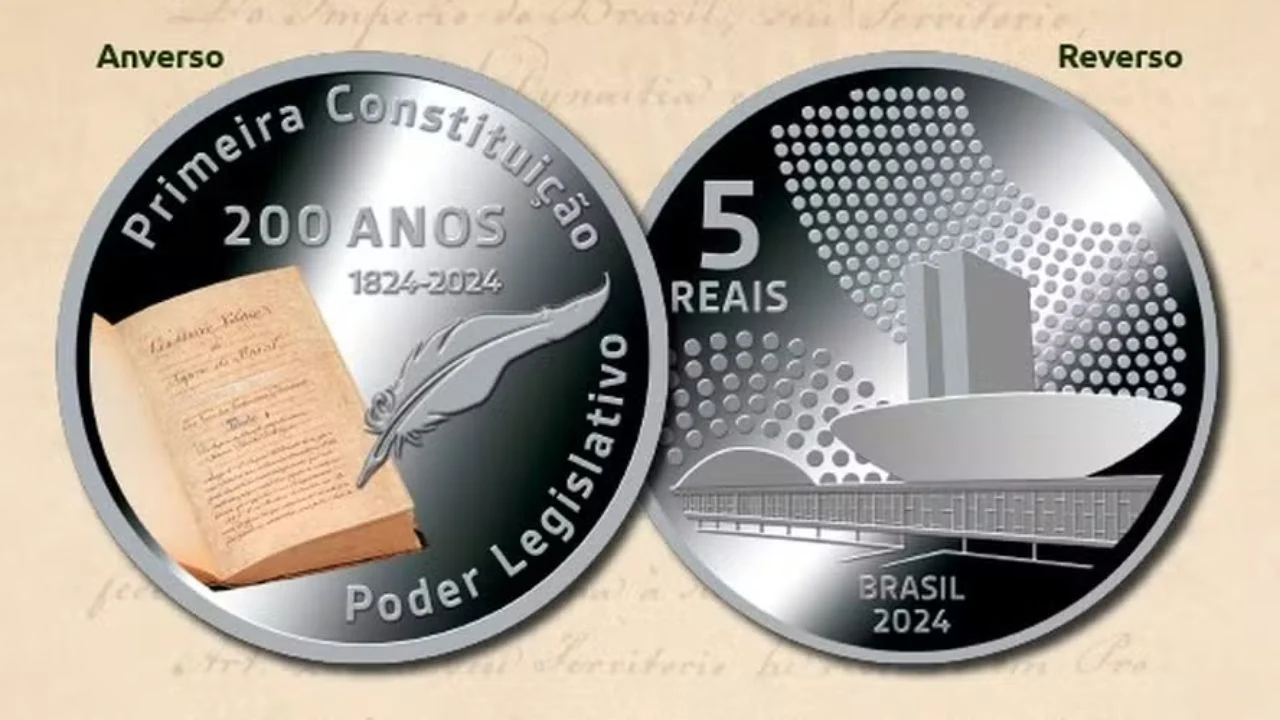 Lançamento de moeda comemorativa de R$ 5 pelo Banco Central do Brasil.