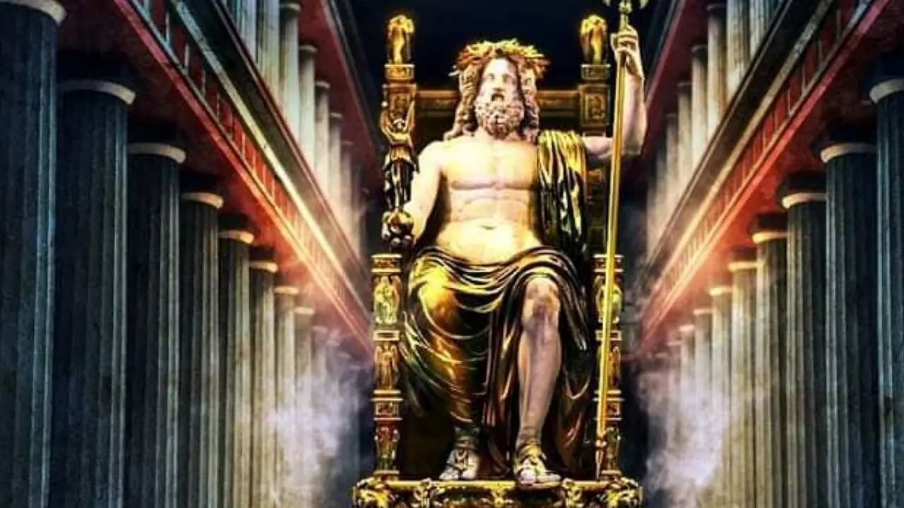 A estátua criselefantina de Zeus, que era uma das 7 maravilhas do mundo antigo.