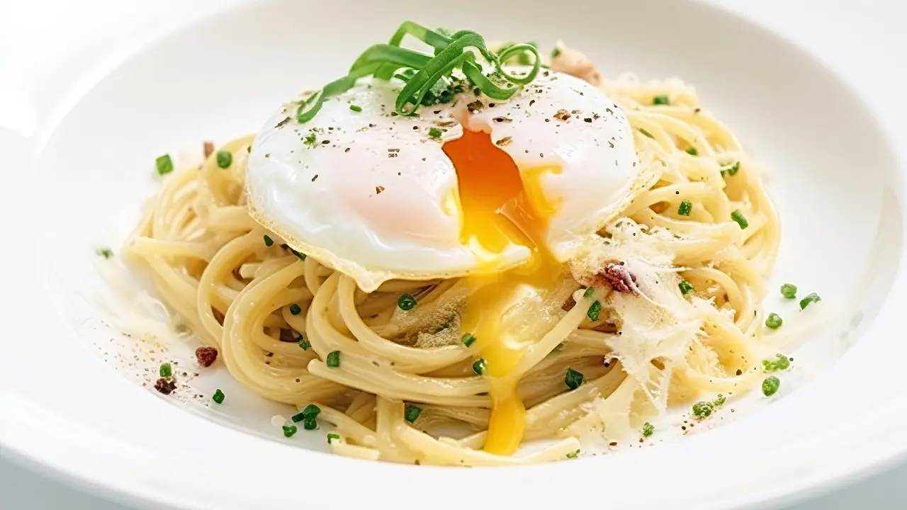 Almoço rápido de ovos e macarrão