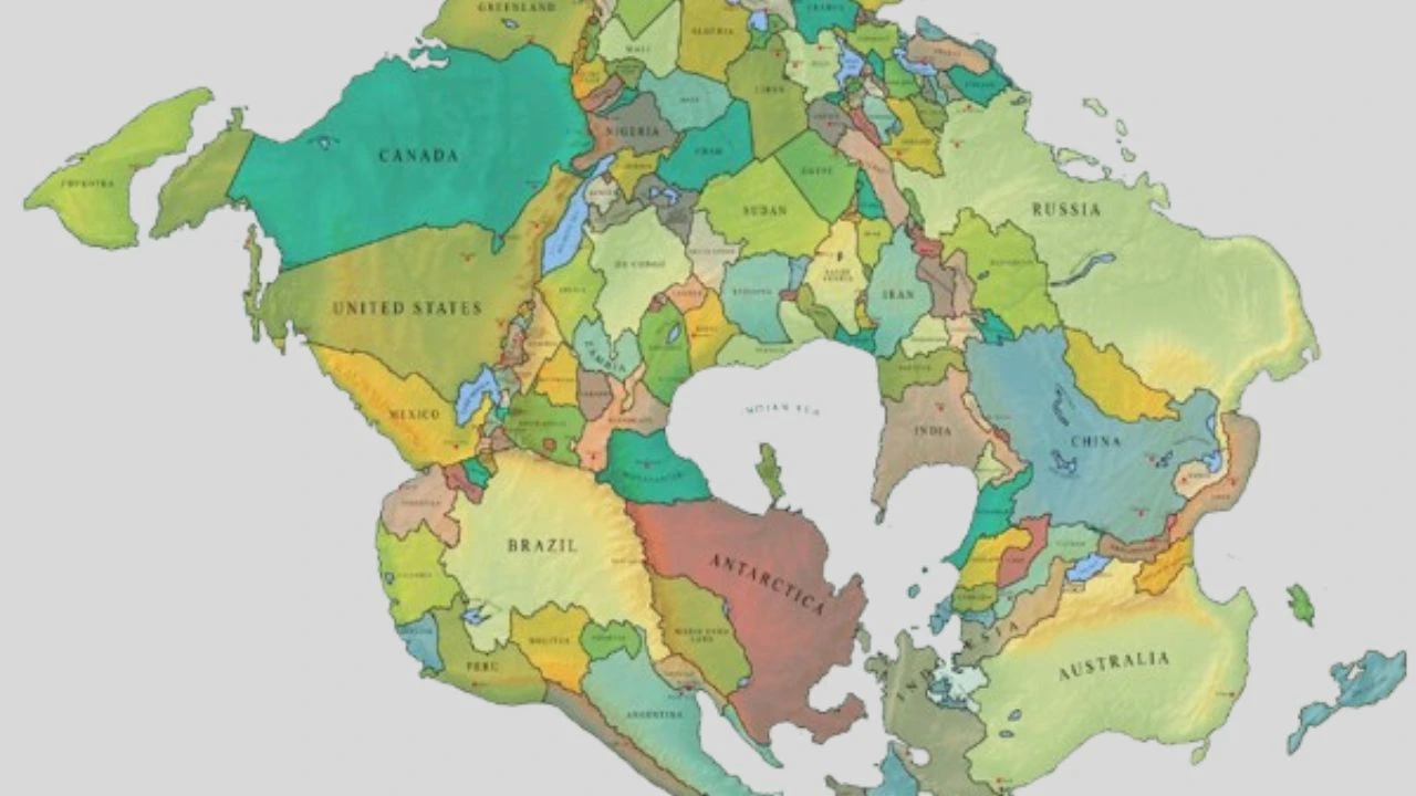 Mapa do novo continente e a posição do Brasil.