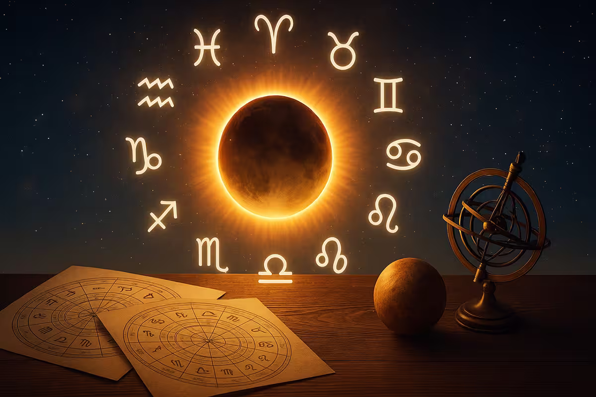 O eclipse e os signos do zodíaco.