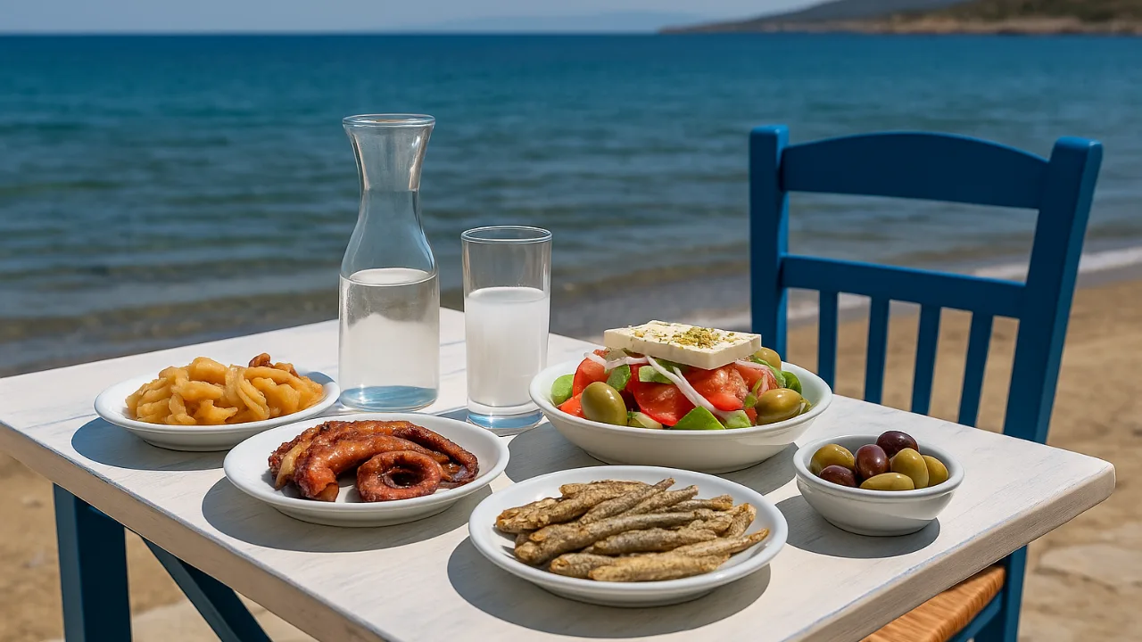 Ouzo em uma ilha grega.